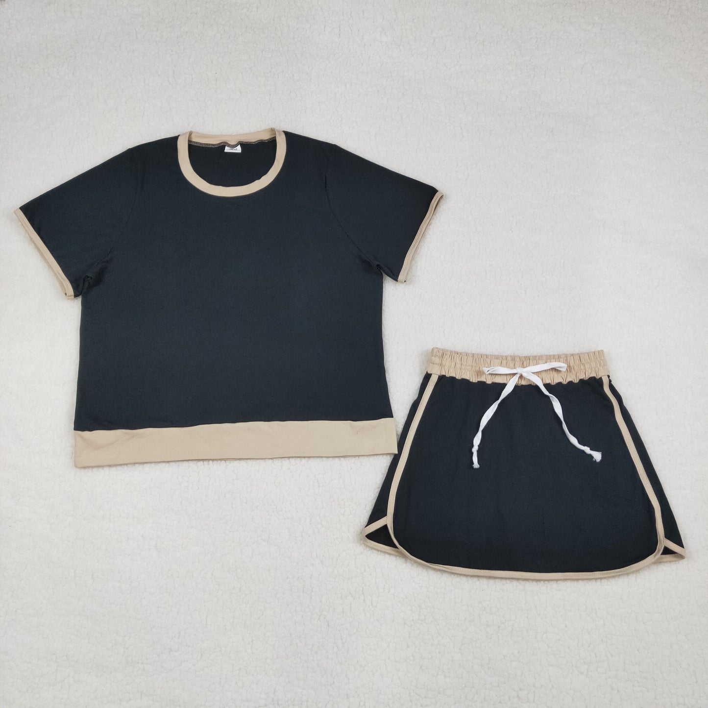 Adult Women Short Sleeve Shirts Top Skirt Short Cotton Clothes Sets