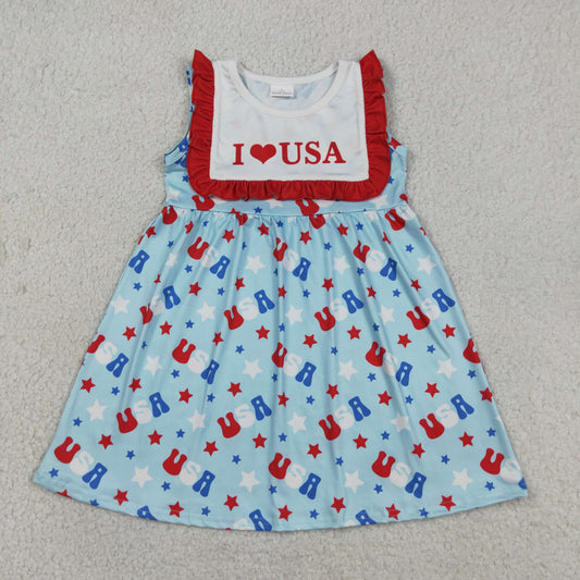 GSD4002 Baby Girls Sleeveless Stars I Love USA 4th of July Knee Length Dresses