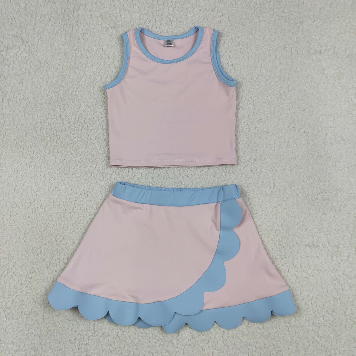 GSD4010 Baby Girls Blue Pink Sleeveless Vests Skirt Short Yoga Active Scallop Clothes Set