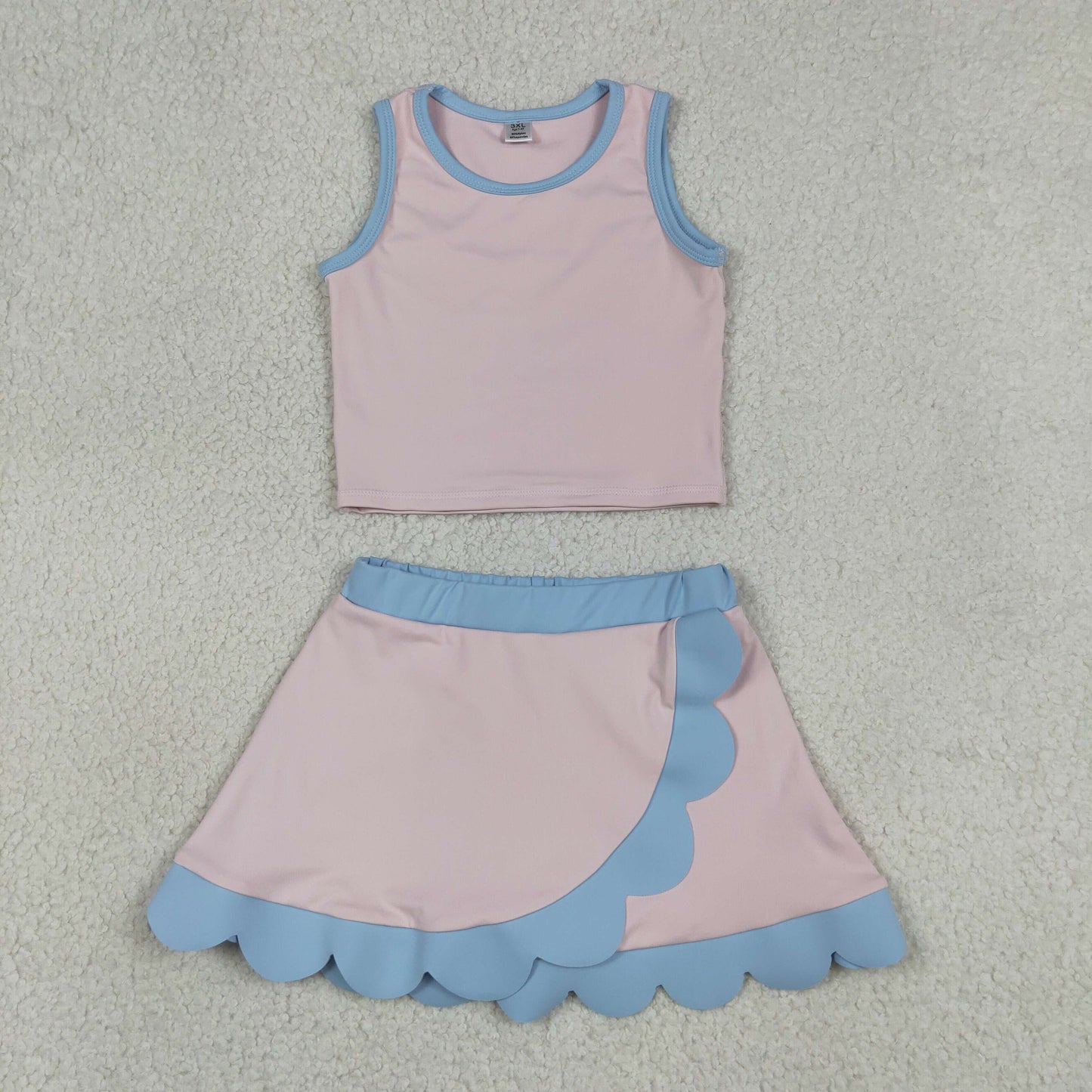 Sibling Baby Girls Sleeveless Vests Top Scallop Skirt Short Yoga Active Clothes Set