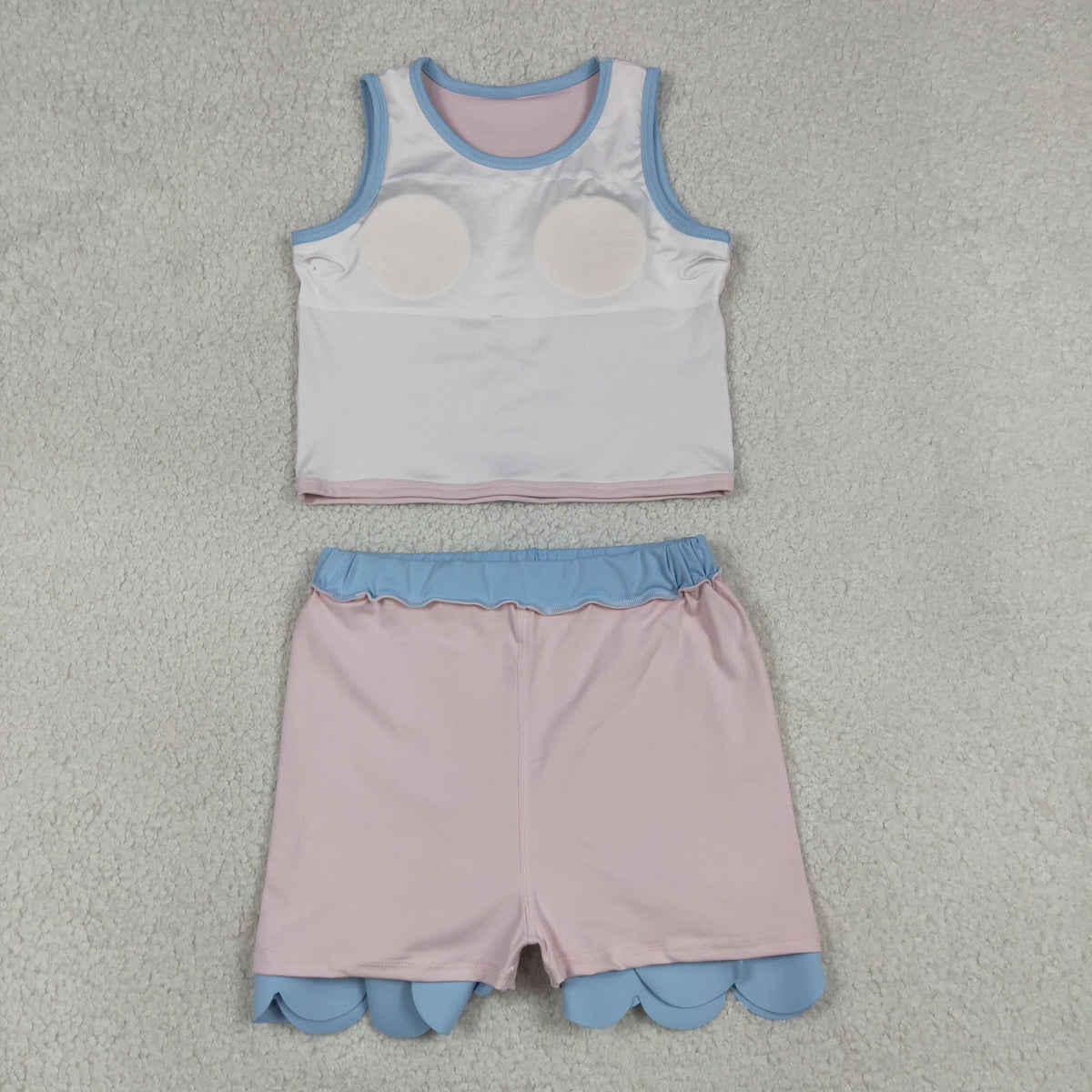GSD4010 Baby Girls Blue Pink Sleeveless Vests Skirt Short Yoga Active Scallop Clothes Set
