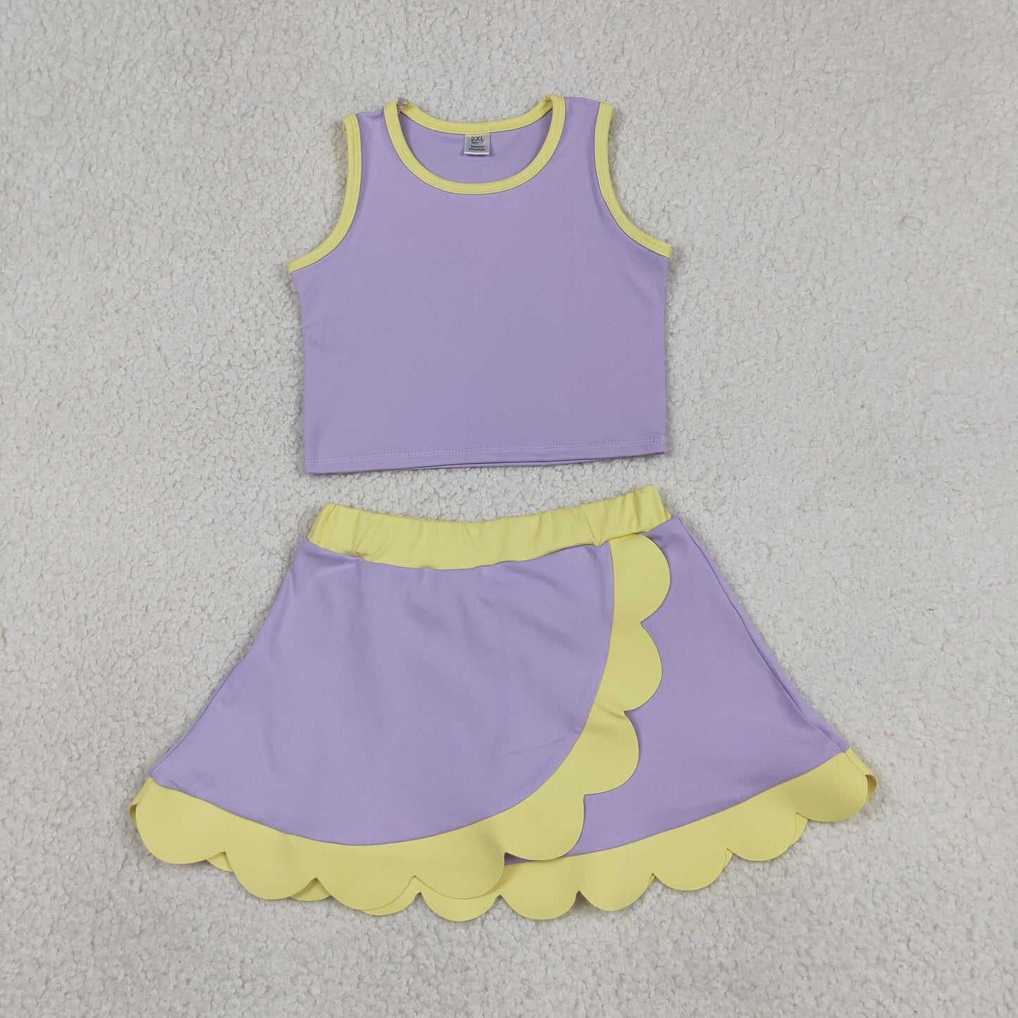 Sibling Baby Girls Sleeveless Vests Top Scallop Skirt Short Yoga Active Clothes Set