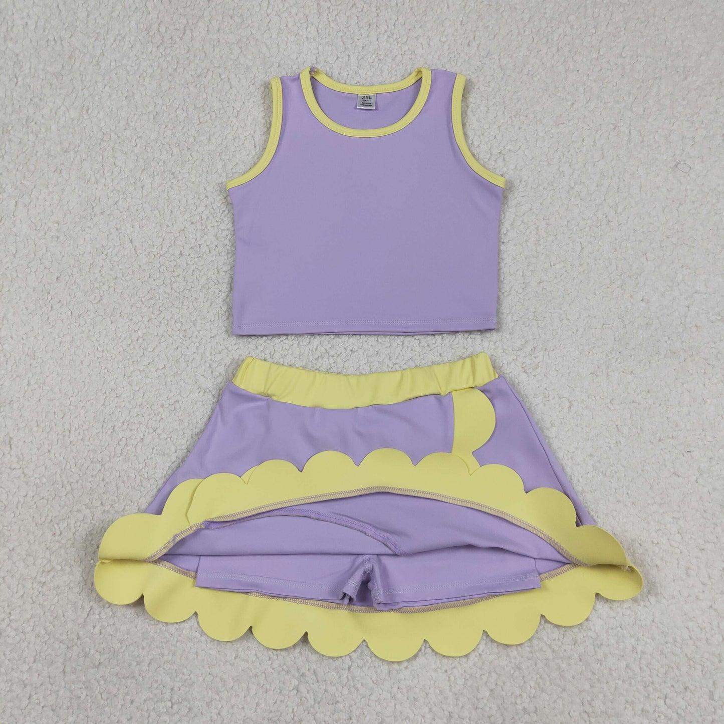 Sibling Baby Girls Colorful Vests Top Scallop Skirt Short Yoga Active Set Knee Length Dresess