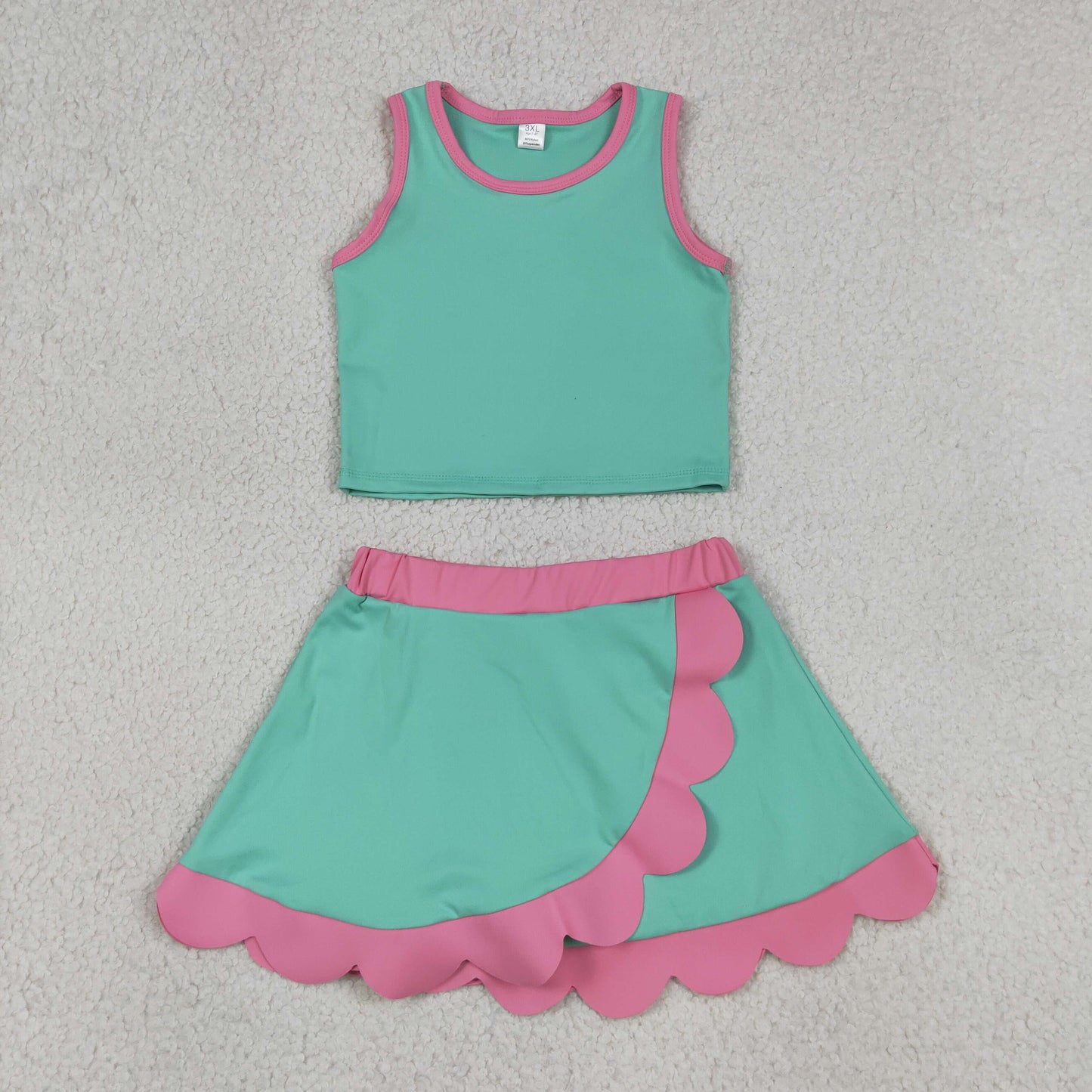 Sibling Baby Girls Sleeveless Vests Top Scallop Skirt Short Yoga Active Clothes Set