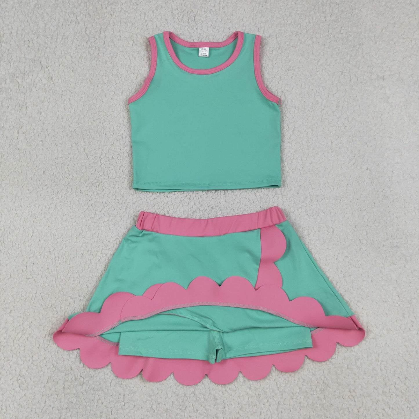 Sibling Baby Girls Colorful Vests Top Scallop Skirt Short Yoga Active Set Knee Length Dresess