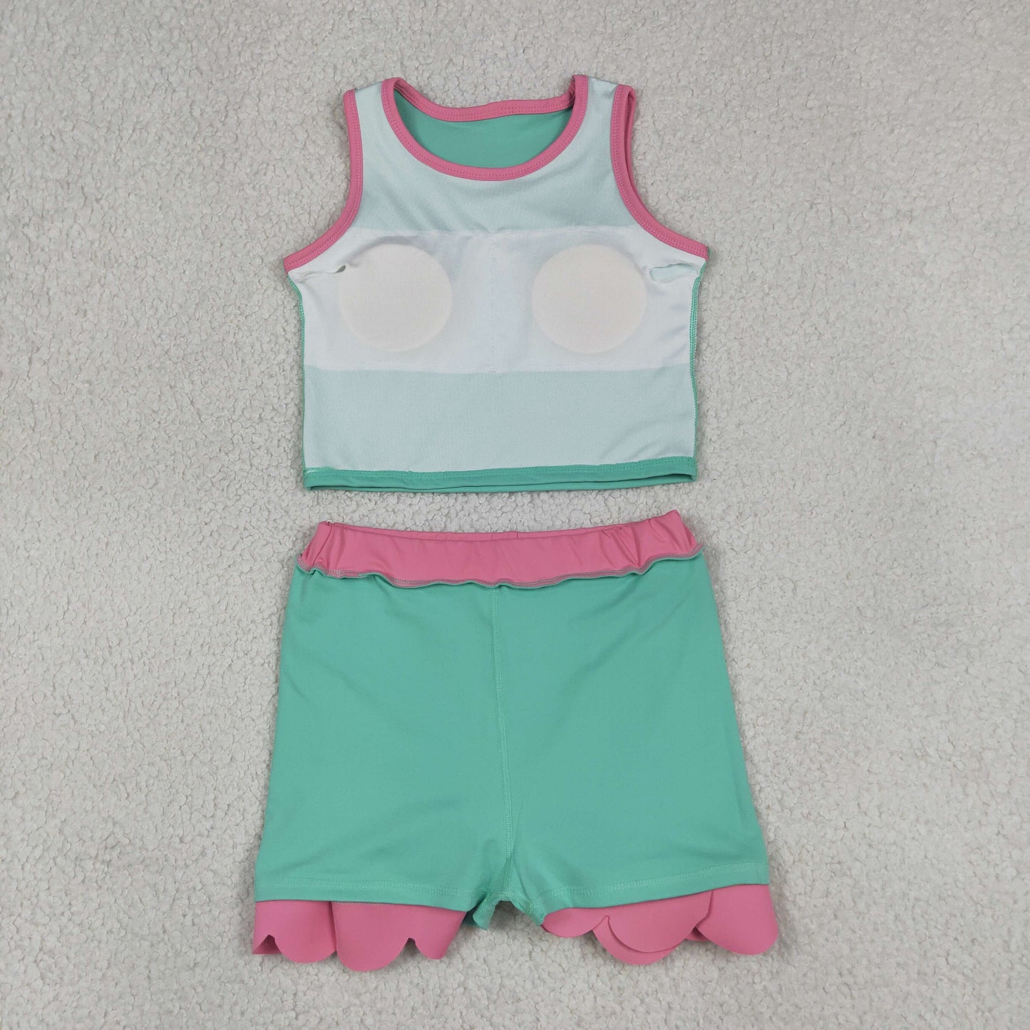 Sibling Baby Girls Sleeveless Vests Top Scallop Skirt Short Yoga Active Clothes Set