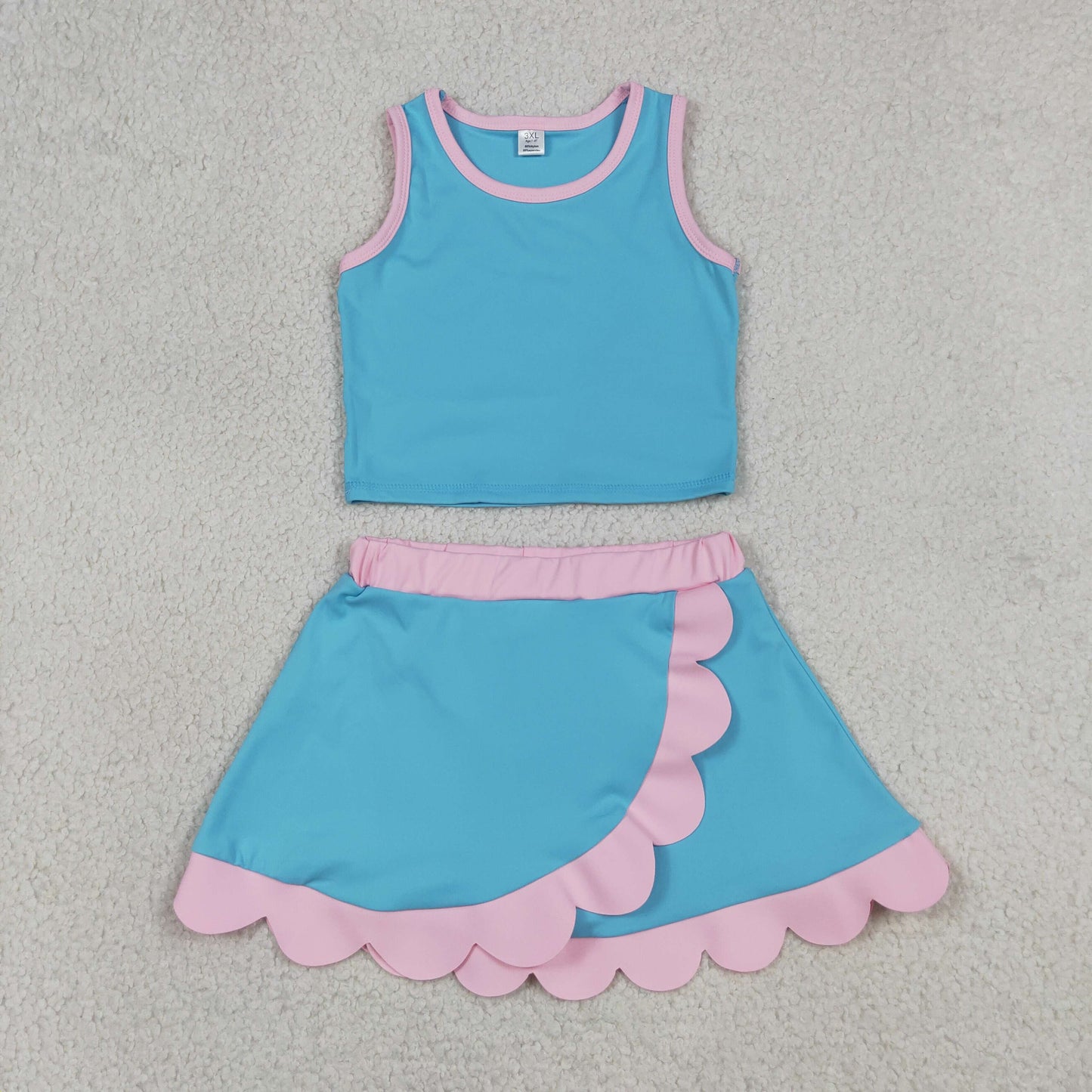Sibling Baby Girls Sleeveless Vests Top Scallop Skirt Short Yoga Active Clothes Set