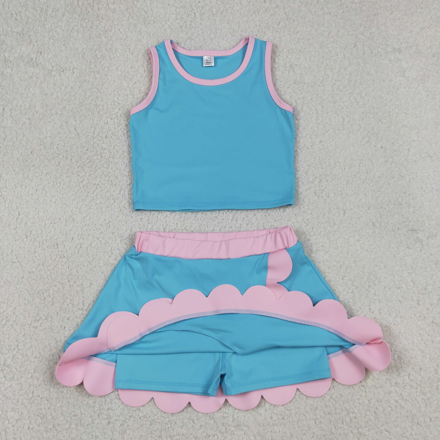 Sibling Baby Girls Sleeveless Vests Top Scallop Skirt Short Yoga Active Clothes Set