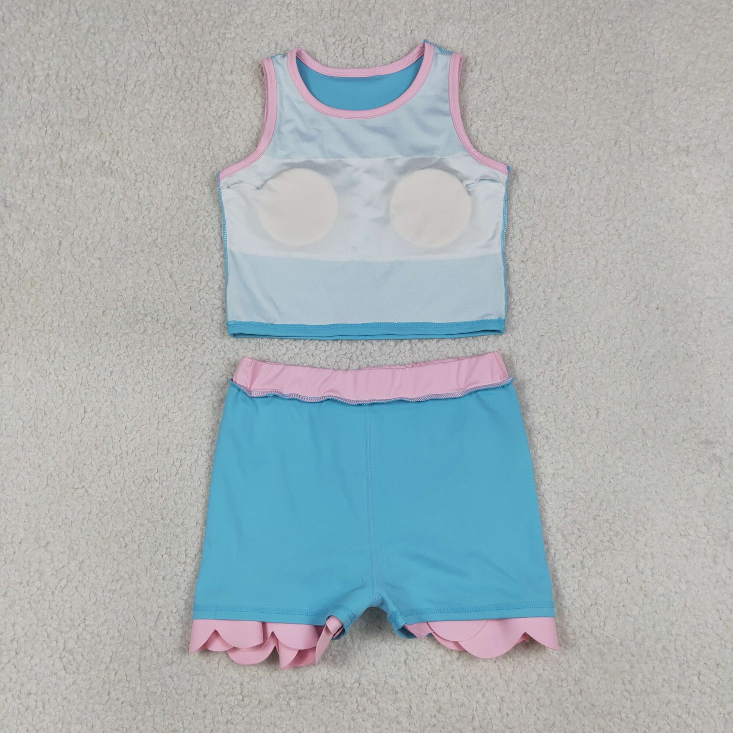 Sibling Baby Girls Sleeveless Vests Top Scallop Skirt Short Yoga Active Clothes Set