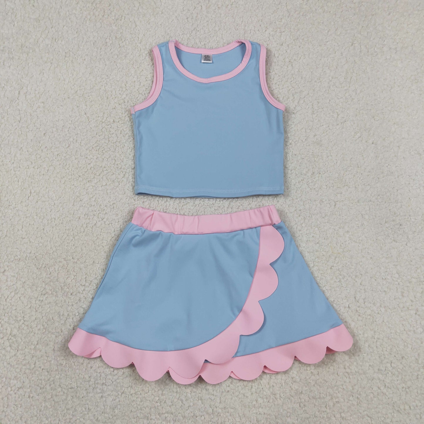 Sibling Baby Girls Sleeveless Vests Top Scallop Skirt Short Yoga Active Clothes Set