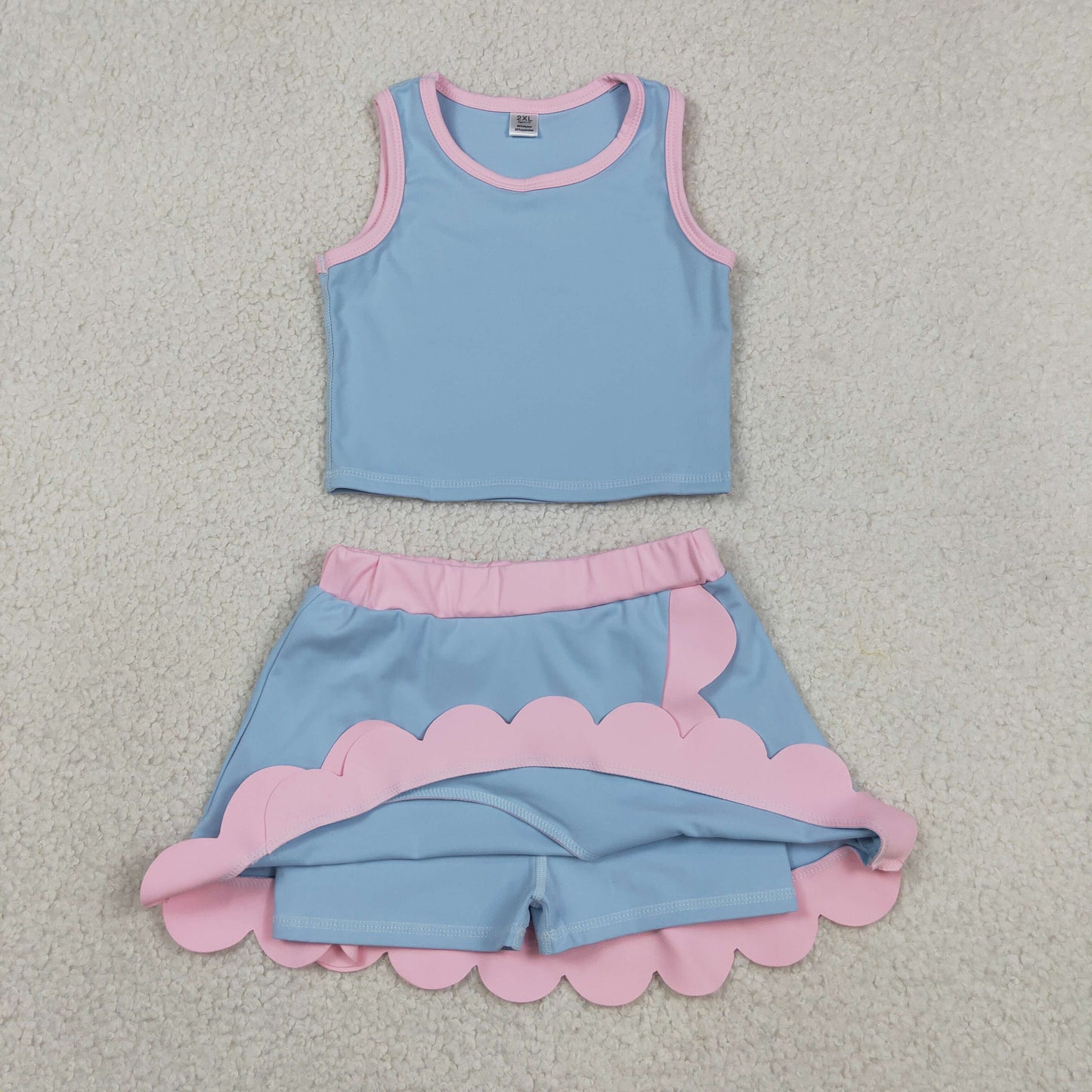 Sibling Baby Girls Sleeveless Vests Top Scallop Skirt Short Yoga Active Clothes Set