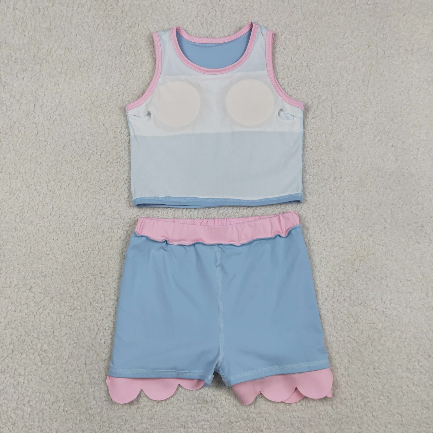 Sibling Baby Girls Sleeveless Vests Top Scallop Skirt Short Yoga Active Clothes Set