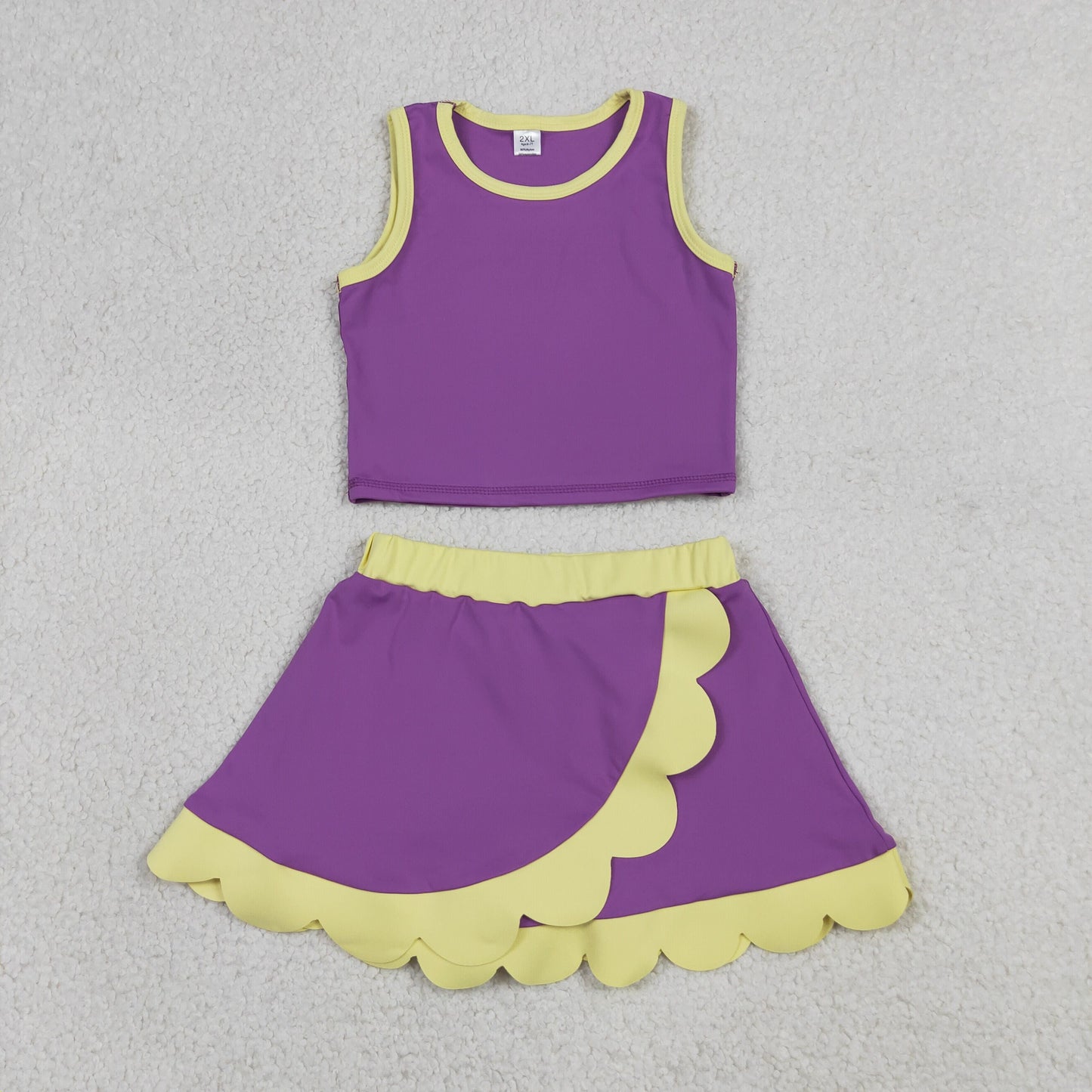 Sibling Baby Girls Sleeveless Vests Top Scallop Skirt Short Yoga Active Clothes Set