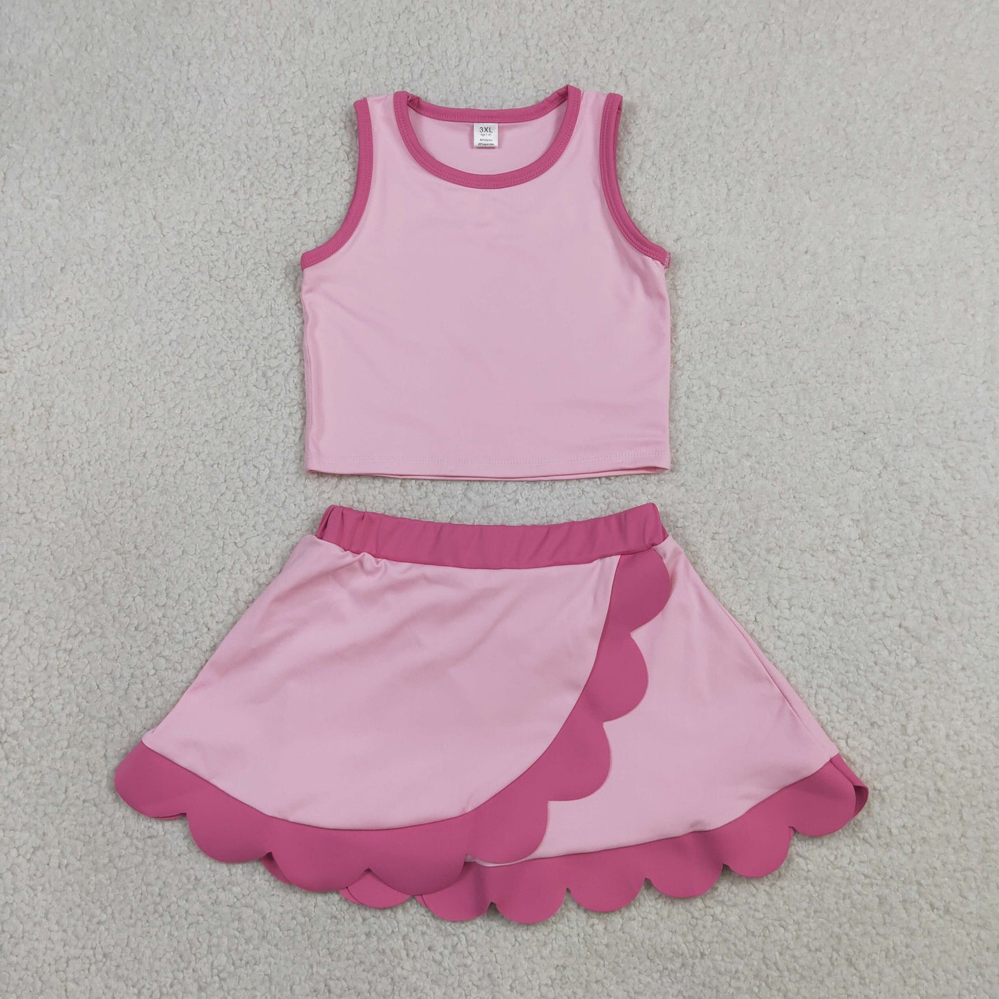 Sibling Baby Girls Sleeveless Vests Top Scallop Skirt Short Yoga Active Clothes Set