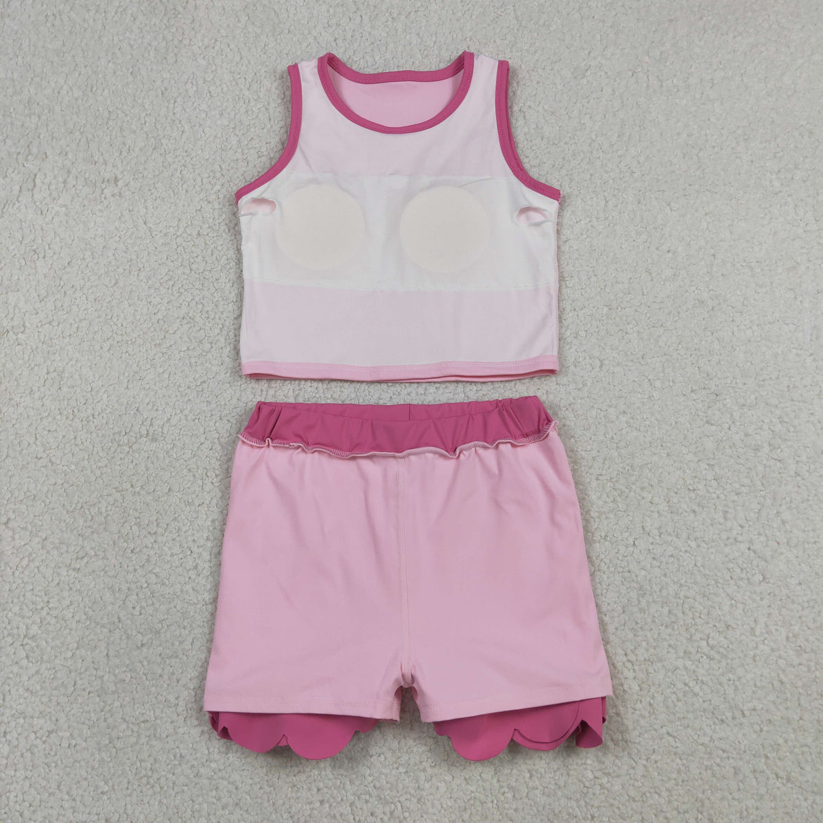 GSD4019 Baby Girls Pink Sleeveless Vests Skirt Short Yoga Active Scallop Clothes Set