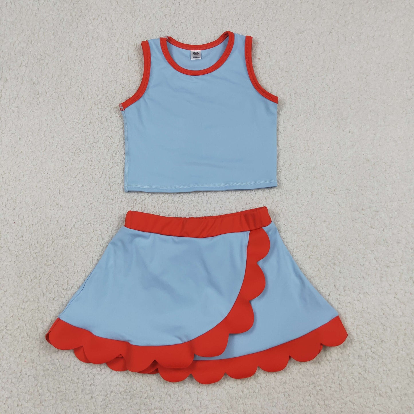 Sibling Baby Girls Sleeveless Vests Top Scallop Skirt Short Yoga Active Clothes Set