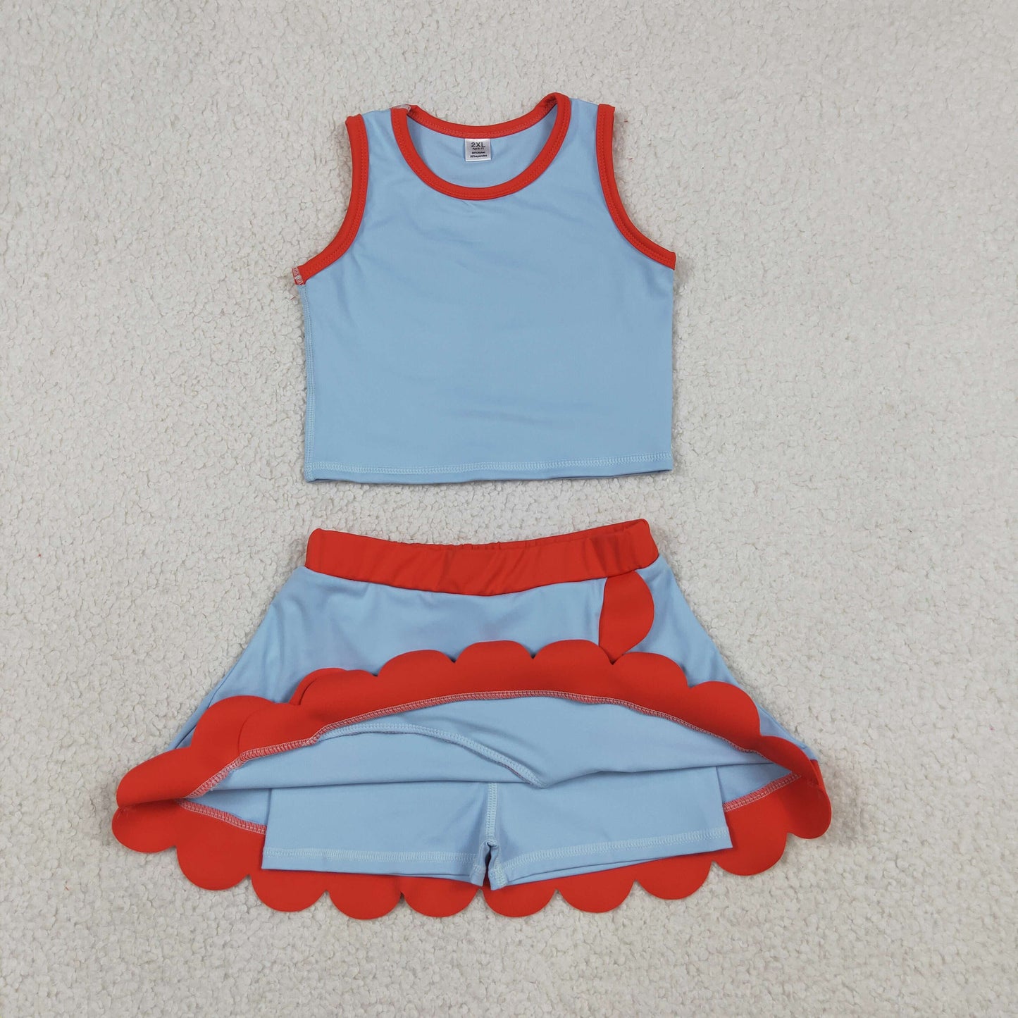 Sibling Baby Girls Sleeveless Vests Top Scallop Skirt Short Yoga Active Clothes Set