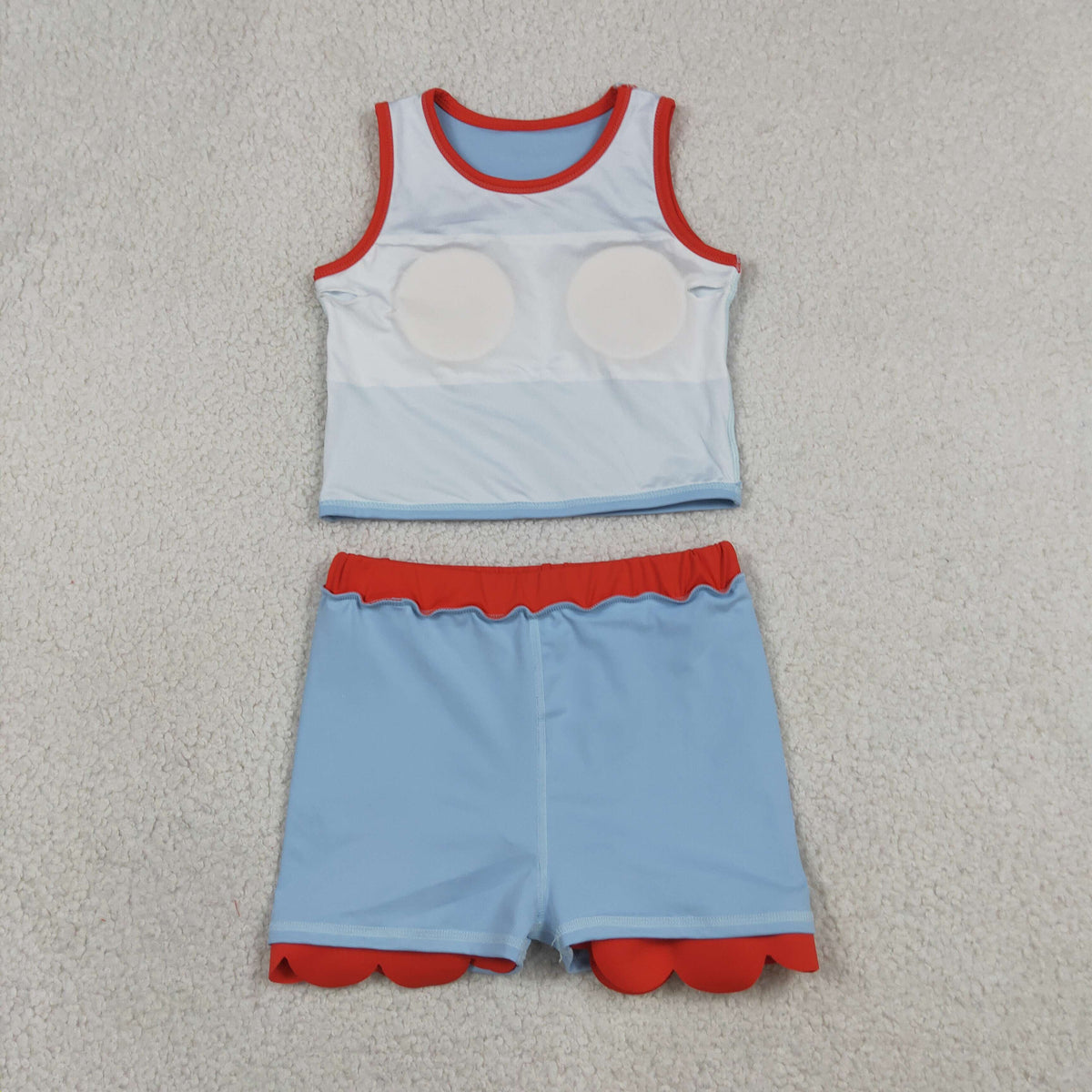GSD4020 Baby Girls Blue Red Sleeveless Vests Skirt Short Yoga Active Scallop Clothes Set