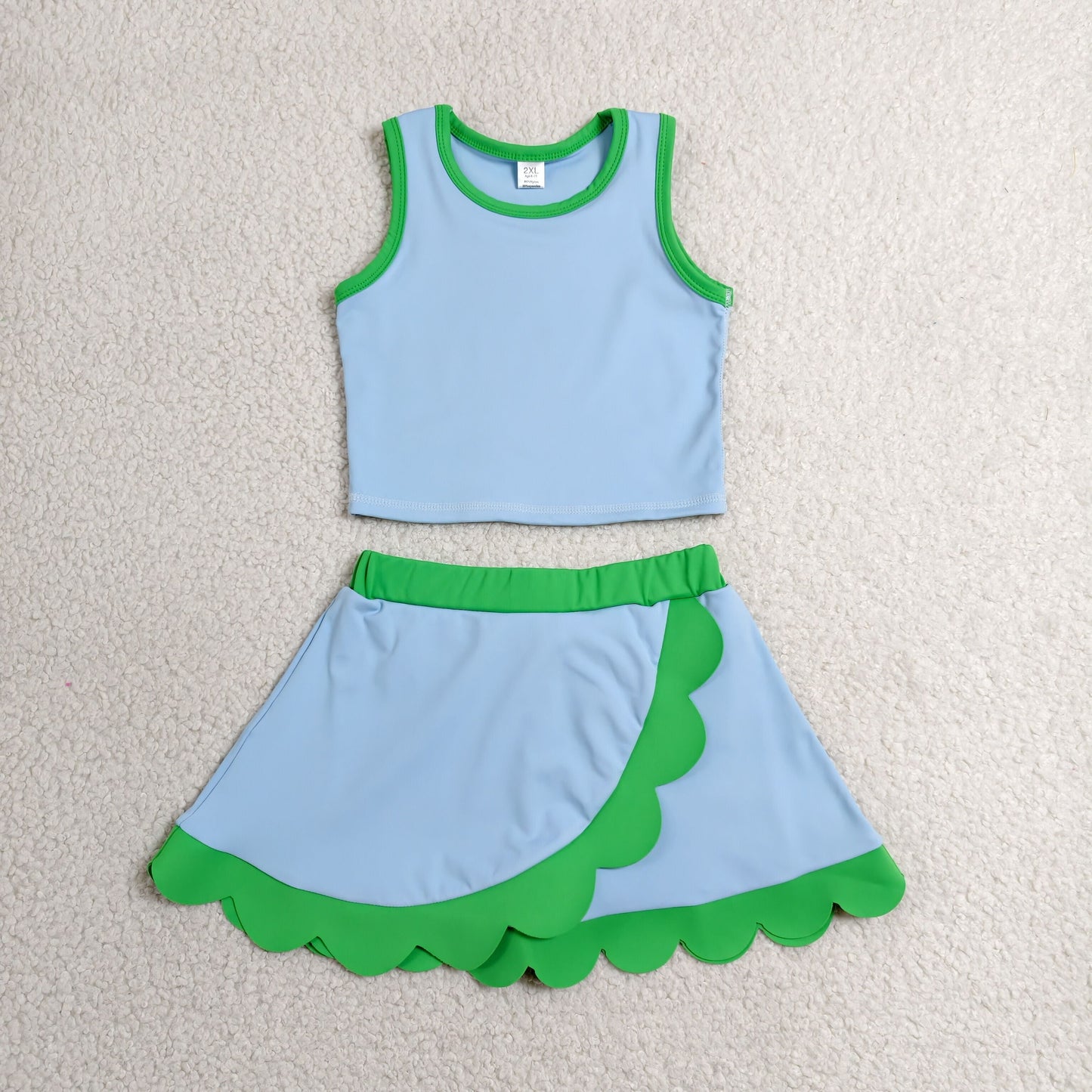 Sibling Baby Girls Sleeveless Vests Top Scallop Skirt Short Yoga Active Clothes Set