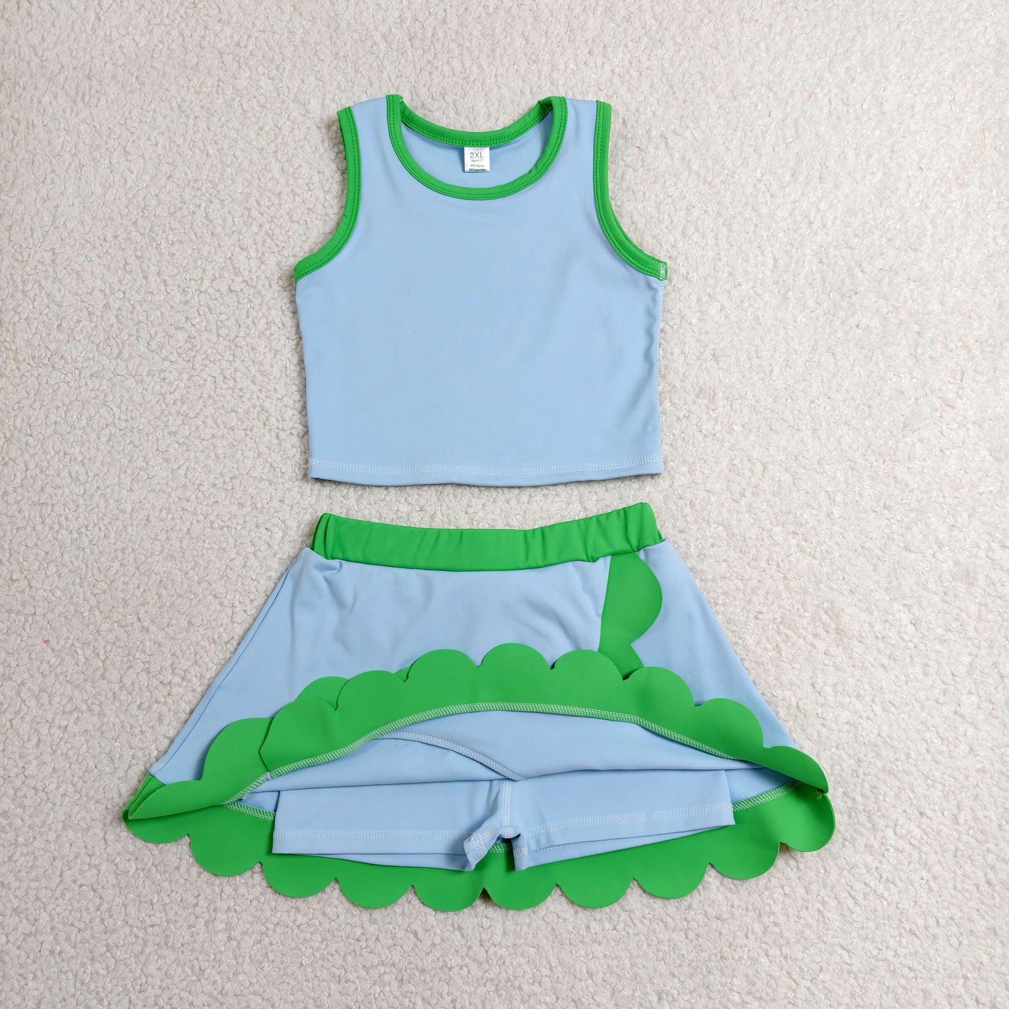 Sibling Baby Girls Colorful Vests Top Scallop Skirt Short Yoga Active Set Knee Length Dresess