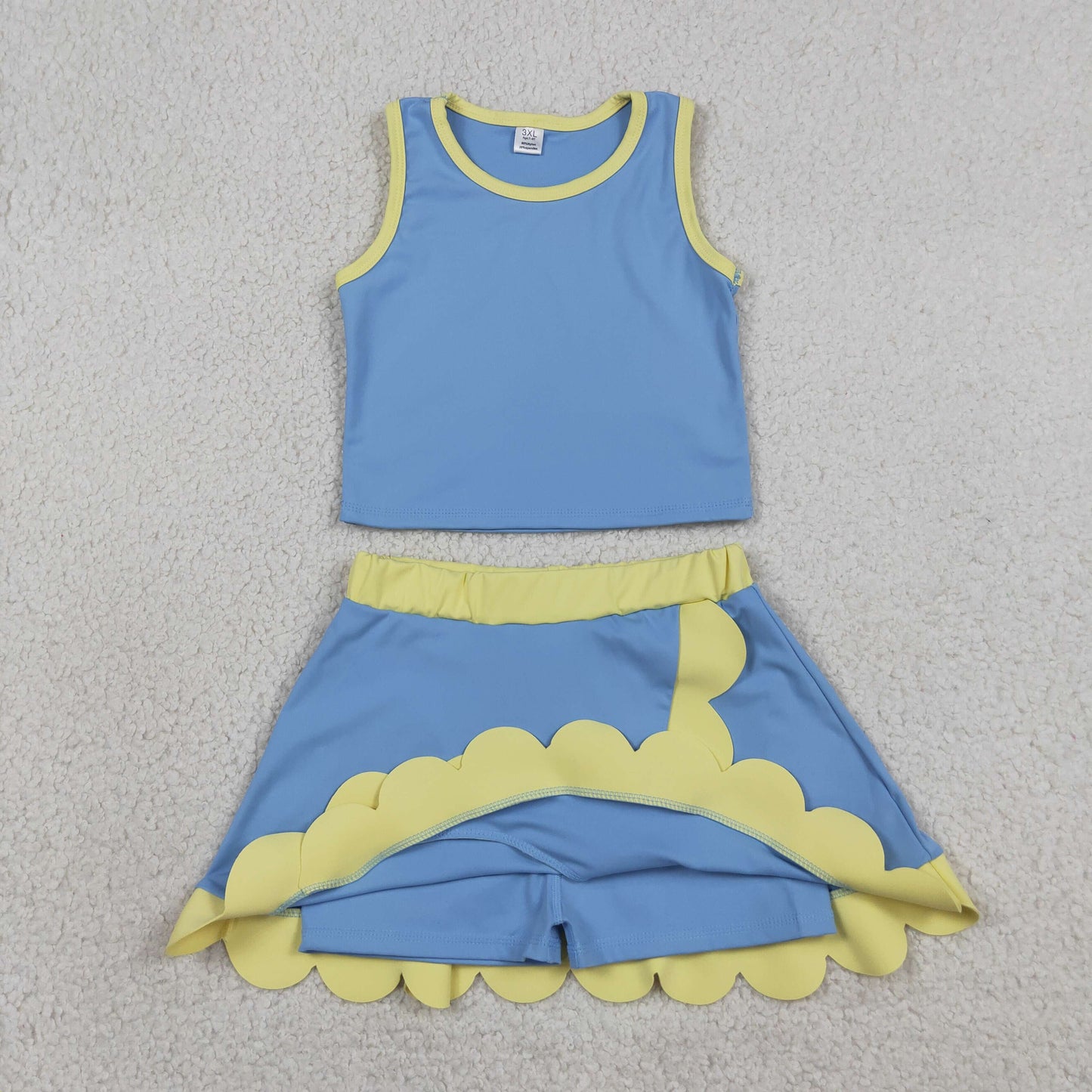 Sibling Baby Girls Sleeveless Vests Top Scallop Skirt Short Yoga Active Clothes Set