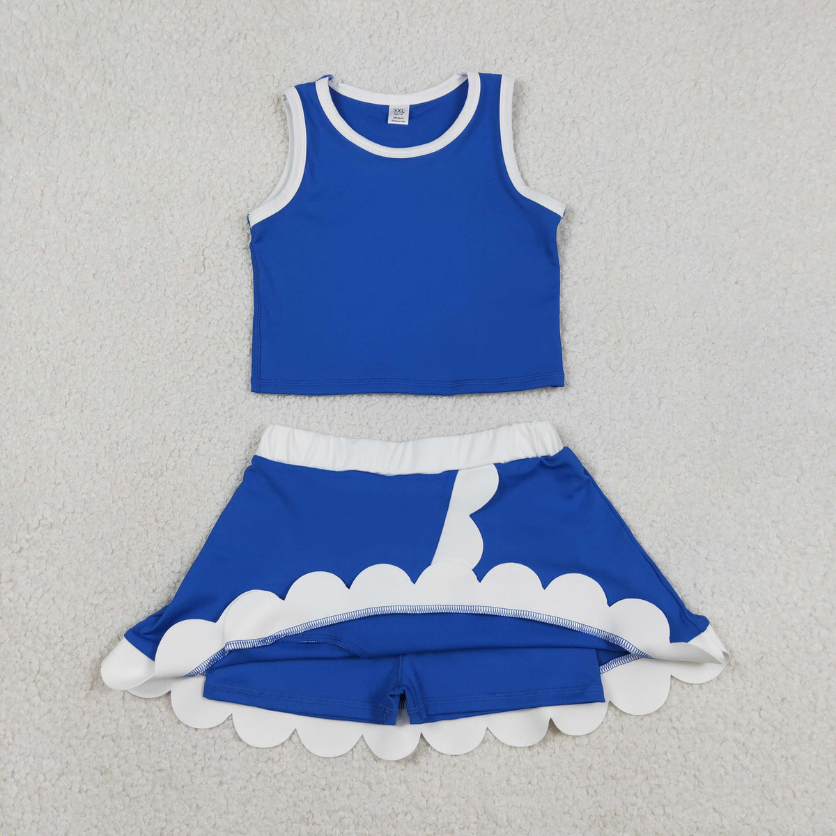 GSD4023 Baby Girls Hot Blue White Sleeveless Vests Skirt Short Yoga Active Scallop Clothes Set