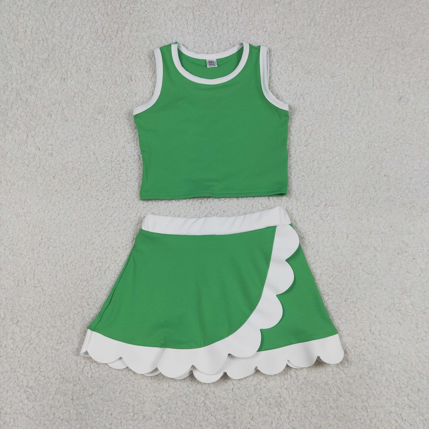 Sibling Baby Girls Sleeveless Vests Top Scallop Skirt Short Yoga Active Clothes Set