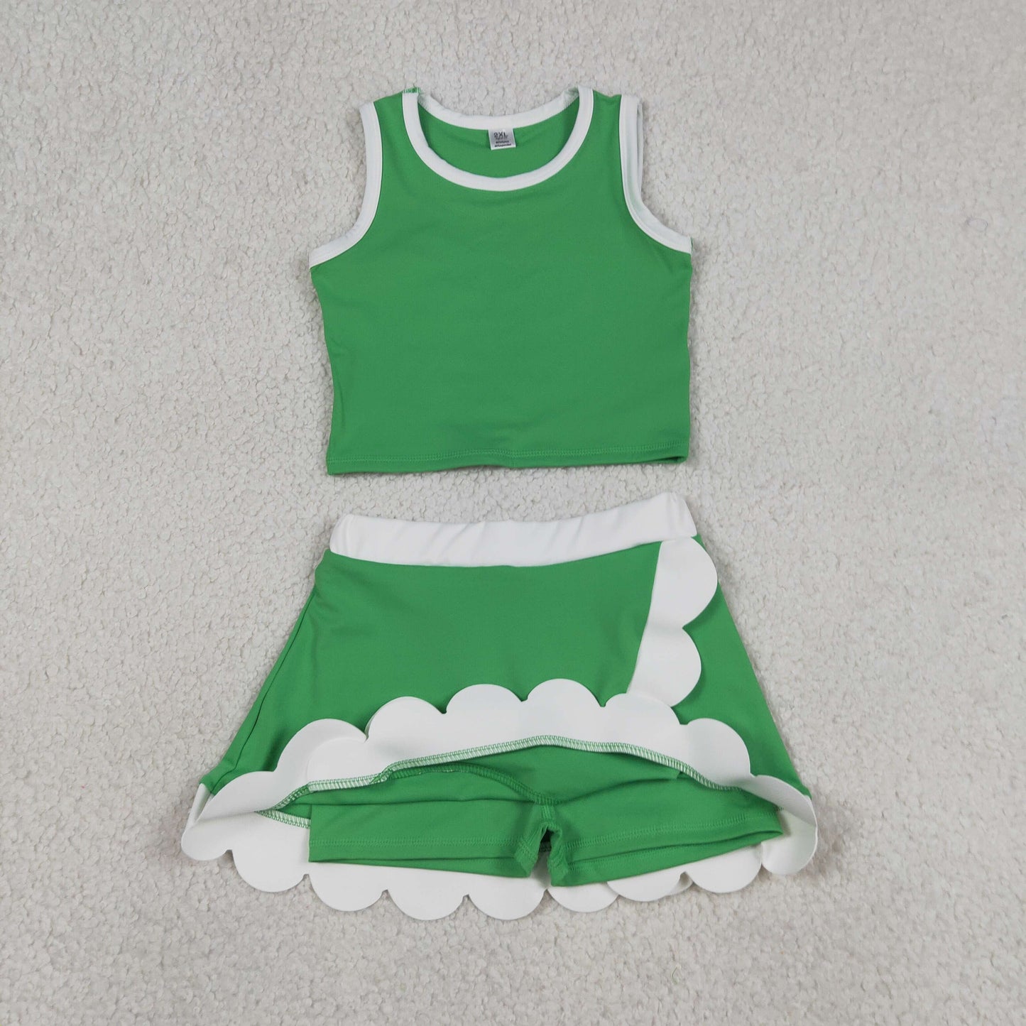 Sibling Baby Girls Sleeveless Vests Top Scallop Skirt Short Yoga Active Clothes Set