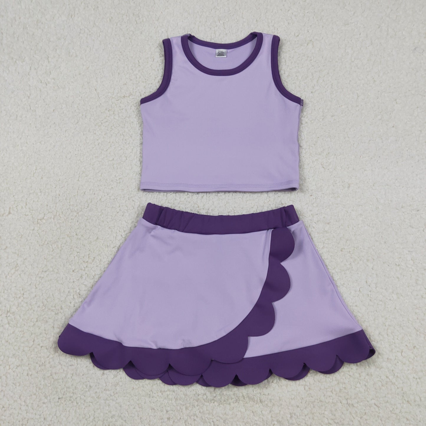 Sibling Baby Girls Sleeveless Vests Top Scallop Skirt Short Yoga Active Clothes Set