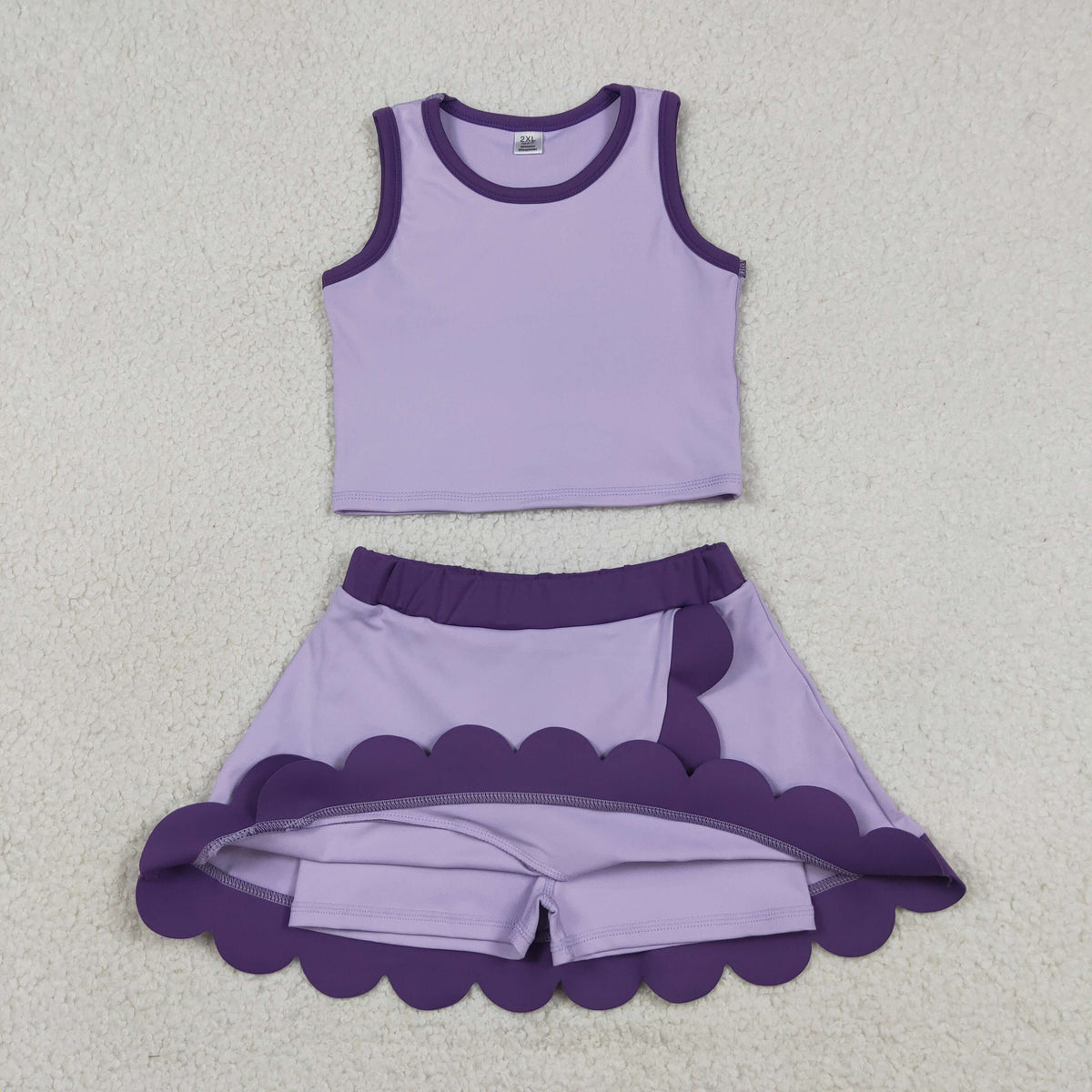 GSD4026 Baby Girls Lavender Purple Sleeveless Vests Skirt Short Yoga Active Scallop Clothes Set