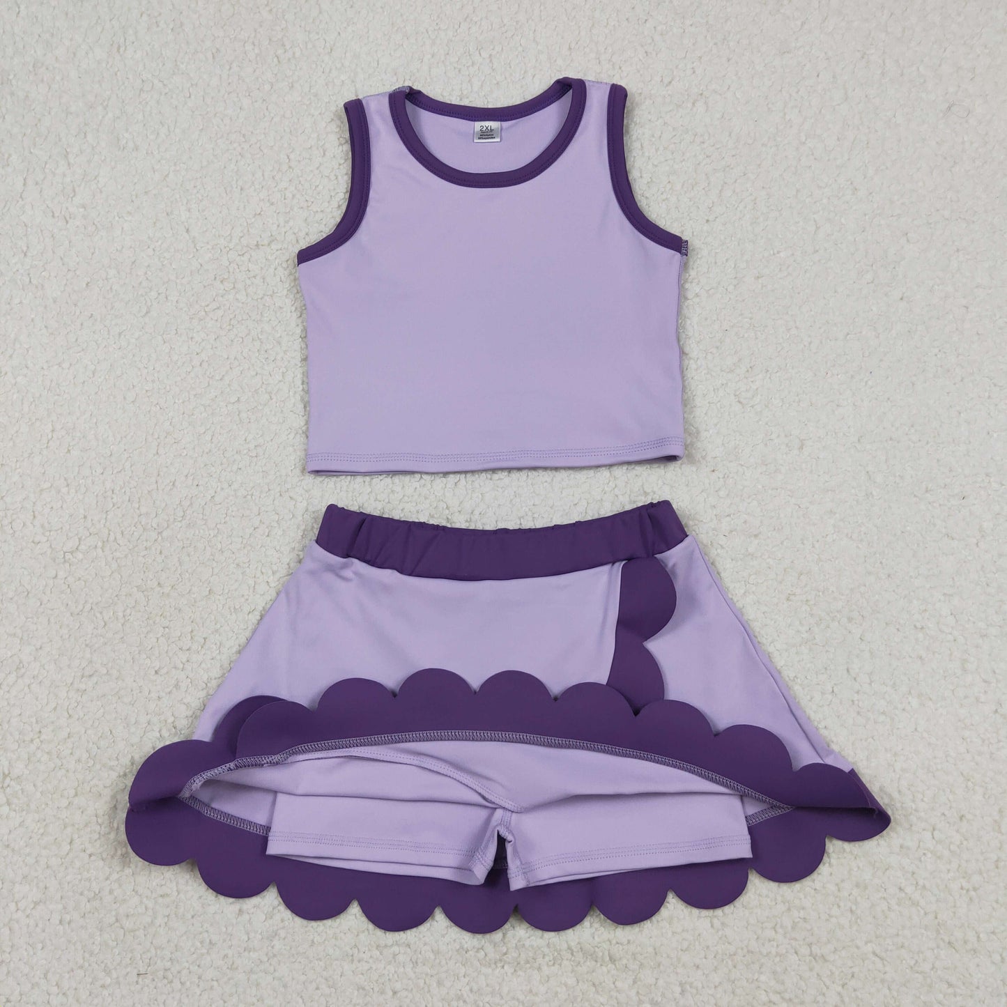 Sibling Baby Girls Sleeveless Vests Top Scallop Skirt Short Yoga Active Clothes Set