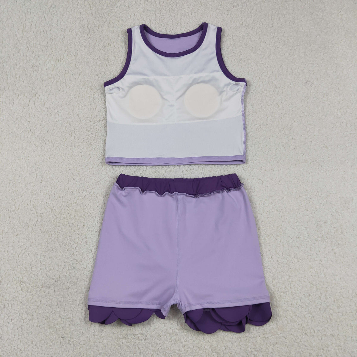 GSD4026 Baby Girls Lavender Purple Sleeveless Vests Skirt Short Yoga Active Scallop Clothes Set