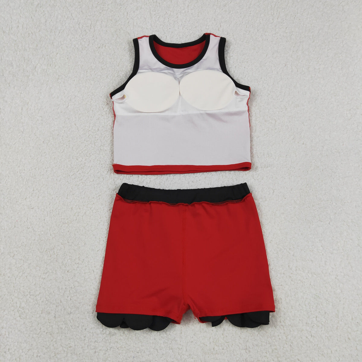 GSD4028 Baby Girls Red Black Sleeveless Vests Skirt Short Yoga Active Scallop Clothes Set