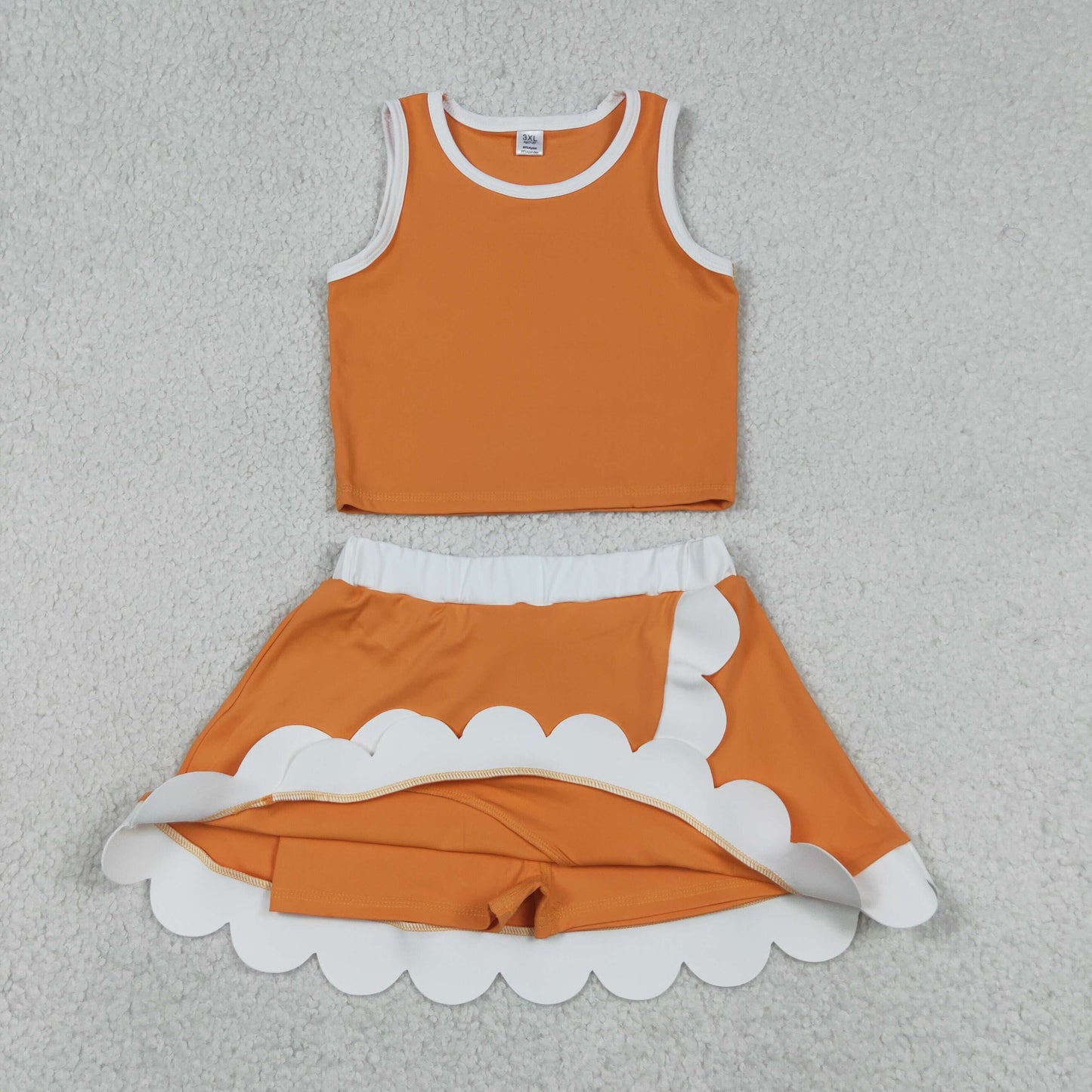 Sibling Baby Girls Sleeveless Vests Top Scallop Skirt Short Yoga Active Clothes Set