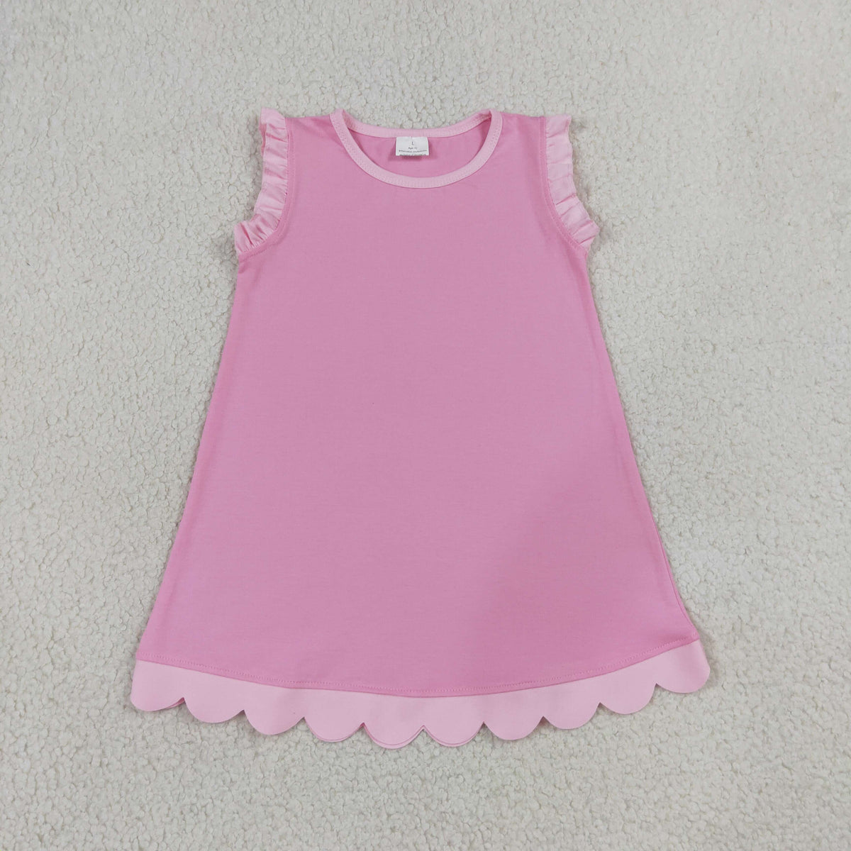 GSD4043 Baby Girls Pink Sleeveless Scallop Cotton Knee Length Dress