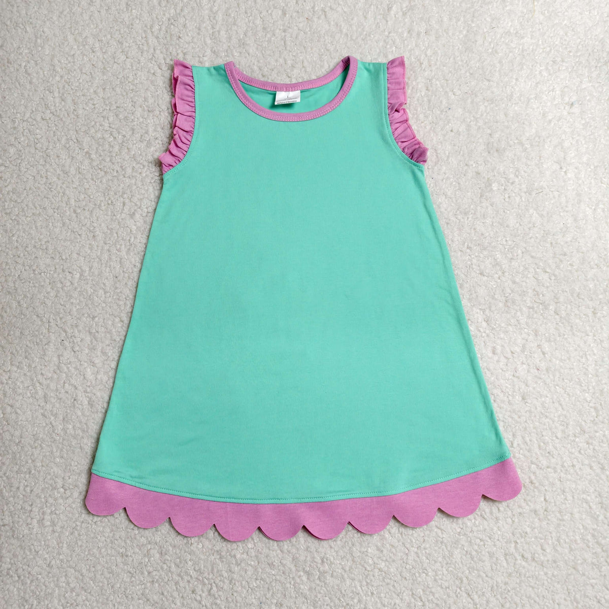 GSD4049 Baby Girls Pink Aqua Sleeveless Scallop Cotton Knee Length Dress