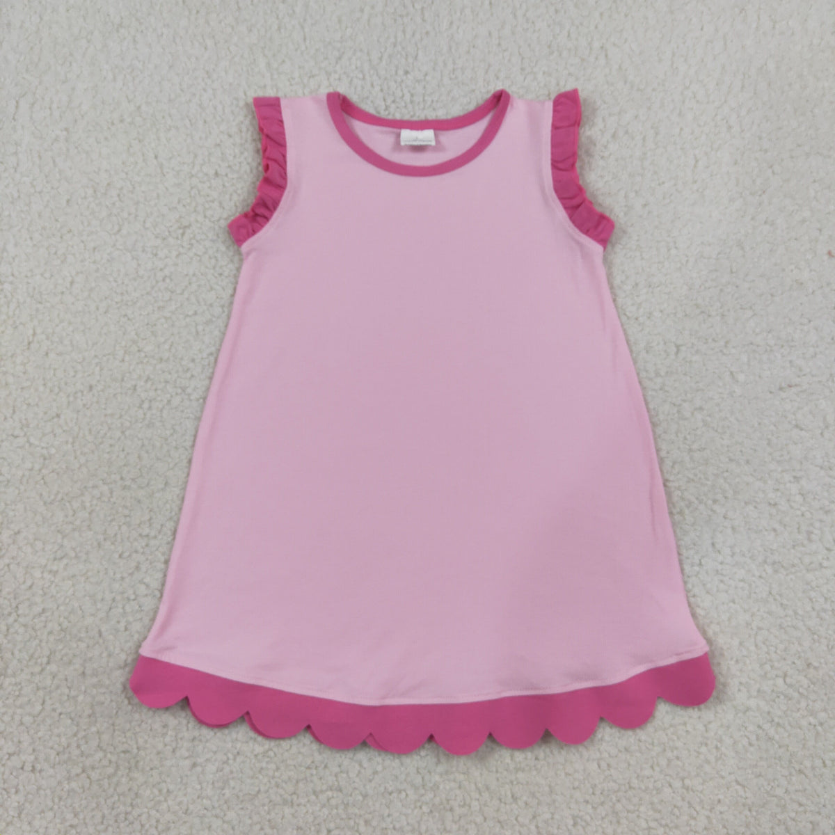 GSD4052 Baby Girls Pink Sleeveless Scallop Cotton Knee Length Dress