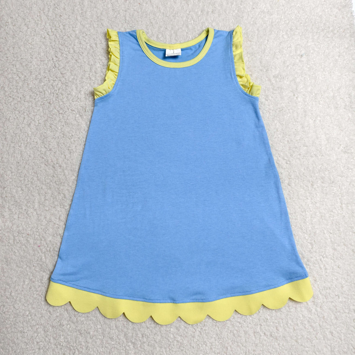 GSD4061 Baby Girls Yellow Blue Sleeveless Scallop Cotton Knee Length Dress