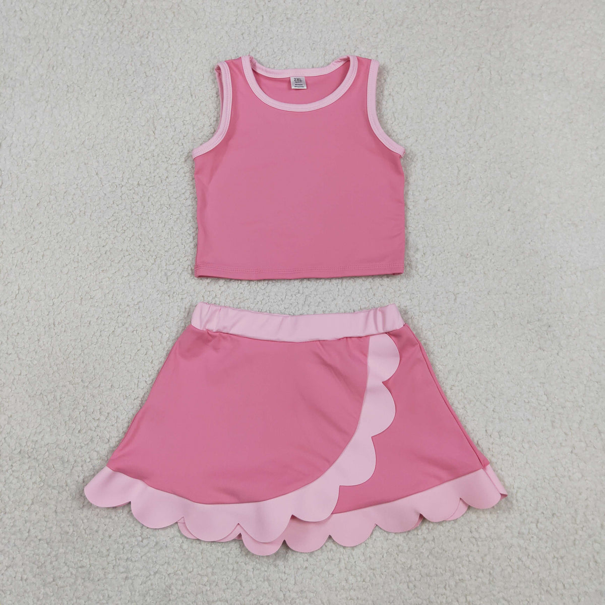 GSD4063 Baby Girls Pink Sleeveless Vests Skirt Short Yoga Active Scallop Clothes Set