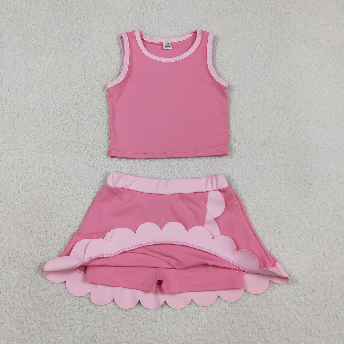 GSD4063 Baby Girls Pink Sleeveless Vests Skirt Short Yoga Active Scallop Clothes Set