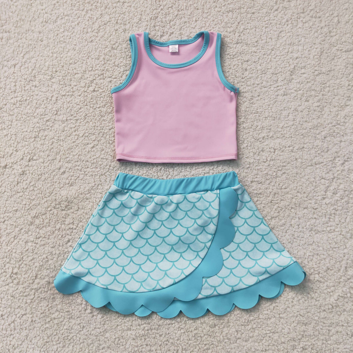 GSD4083 Baby Girls Pink Blue Shells Vests Skirt Short Yoga Active Scallop Clothes Set