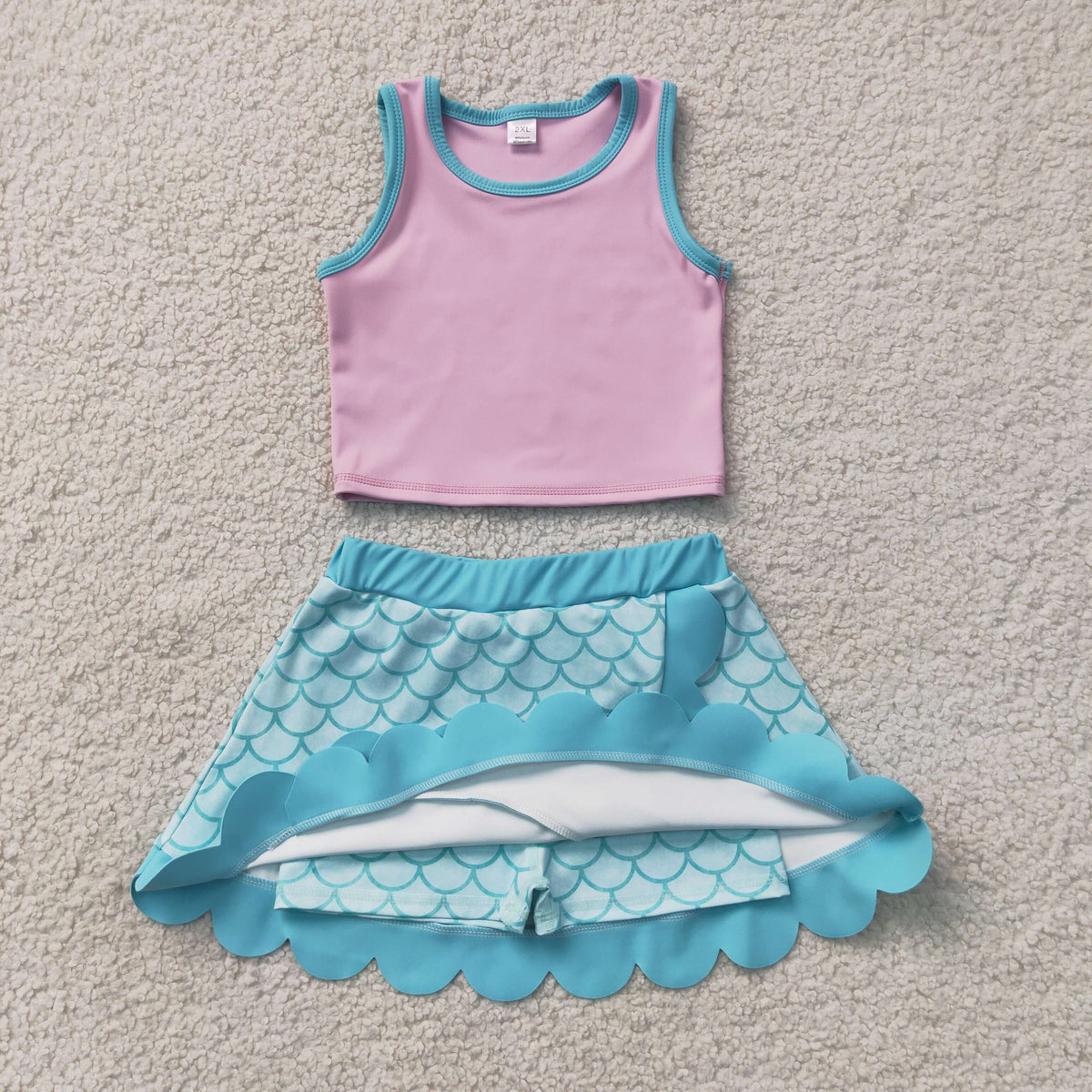GSD4083 Baby Girls Pink Blue Shells Vests Skirt Short Yoga Active Scallop Clothes Set