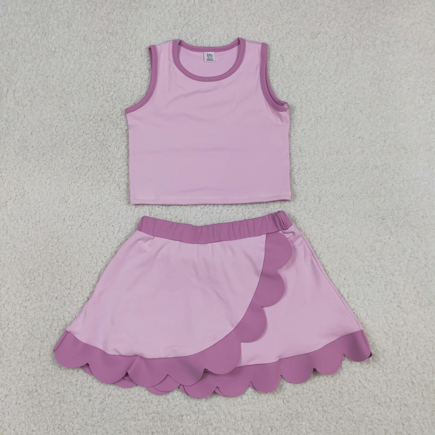 Sibling Baby Girls Sleeveless Vests Top Scallop Skirt Short Yoga Active Clothes Set