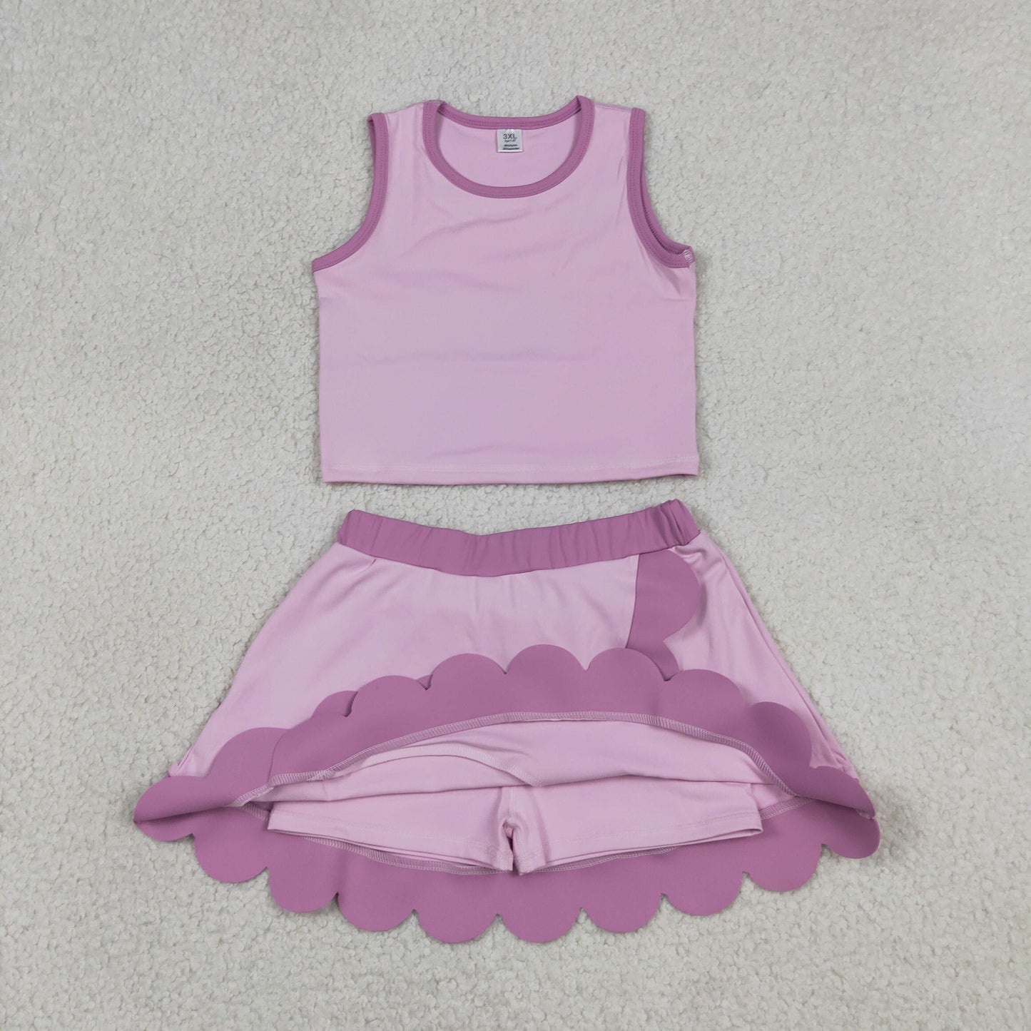 Sibling Baby Girls Sleeveless Vests Top Scallop Skirt Short Yoga Active Clothes Set
