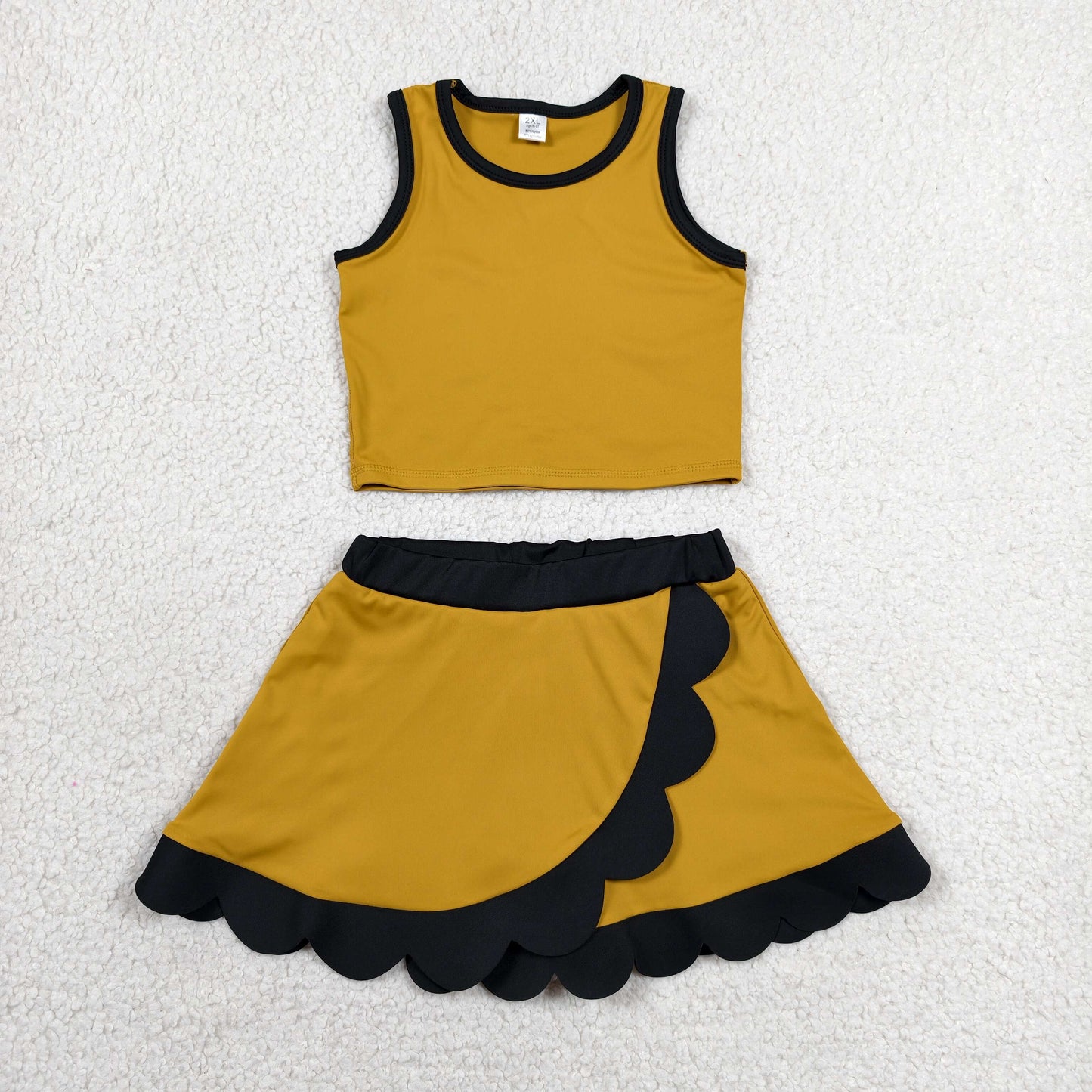 Sibling Baby Girls Sleeveless Vests Top Scallop Skirt Short Yoga Active Clothes Set