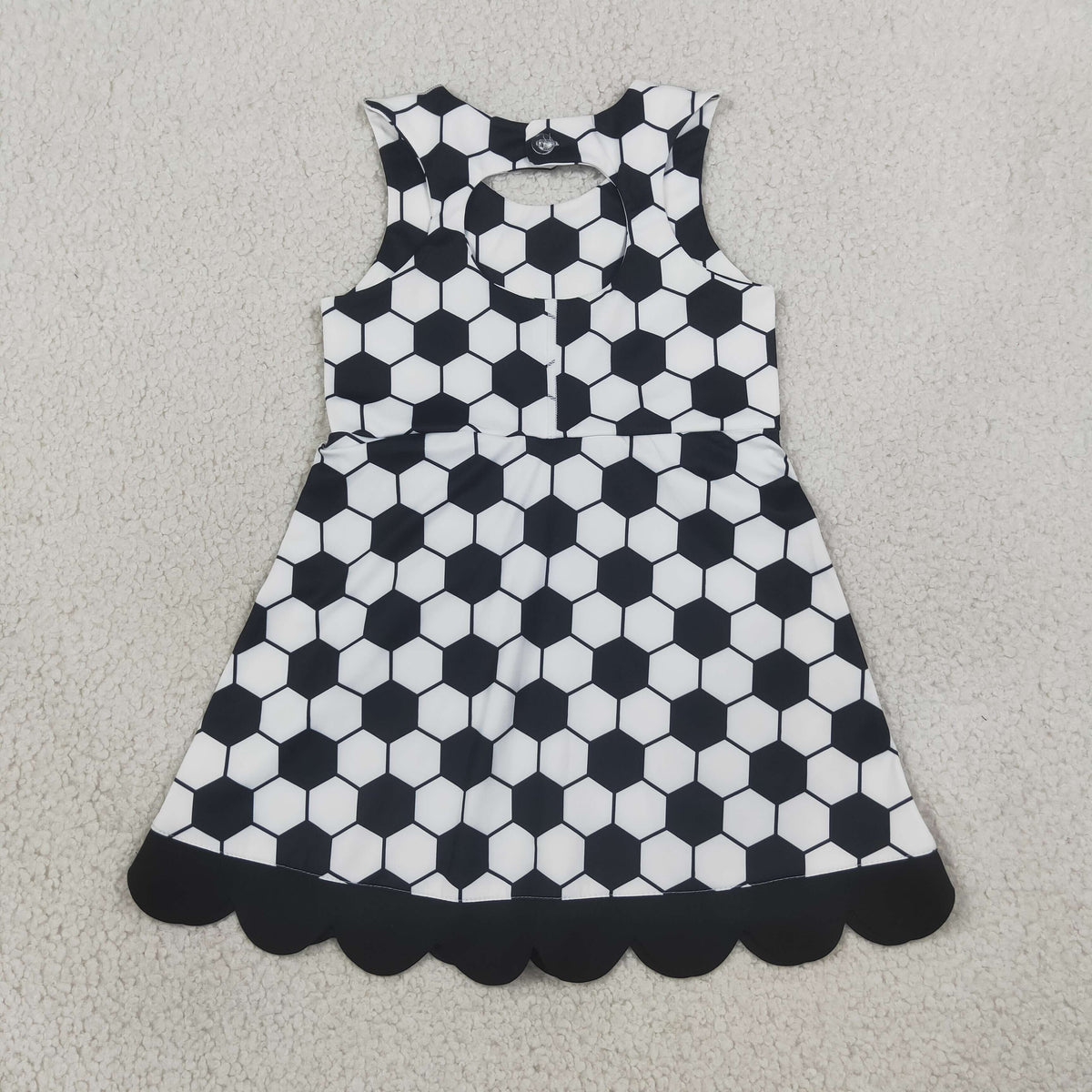 GSD4102 Baby Girls Black Football Yoga Active Short Team Bows Scallop Knee Length Dress
