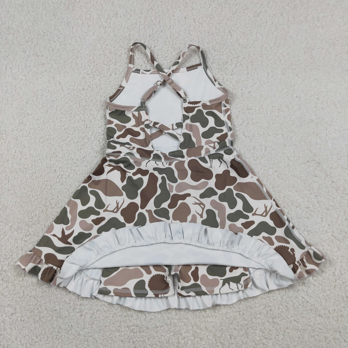 GSD4117 Baby Girls Strap Ducks Dogs Deer Hunting Yoga Active Short Ruffle Knee Length Dress