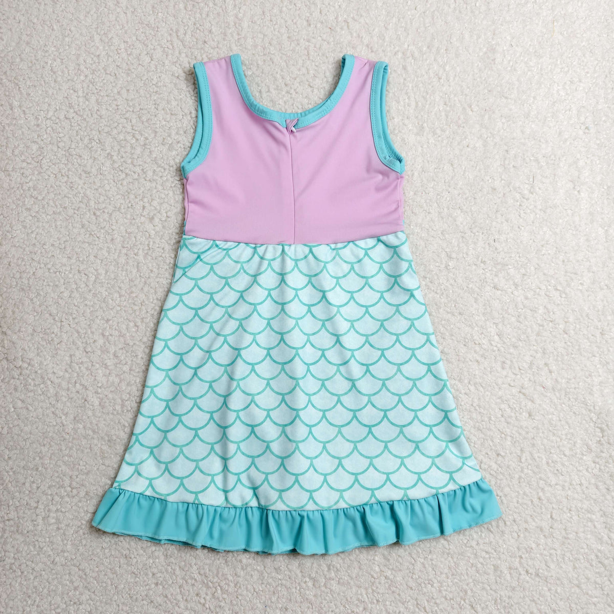 GSD4125 Baby Girls Pink Aqua Shells Back Zip Yoga Active Short Ruffle Knee Length Dress