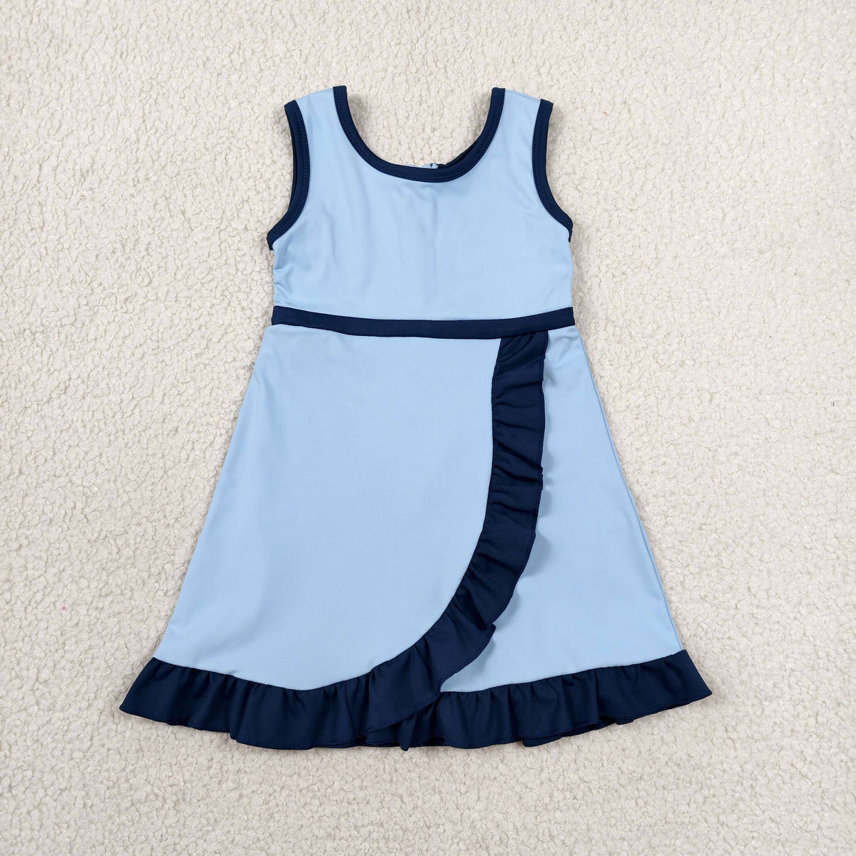 GSD4126 Baby Girls Navy Blue Back Zip Yoga Active Short Ruffle Knee Length Dress