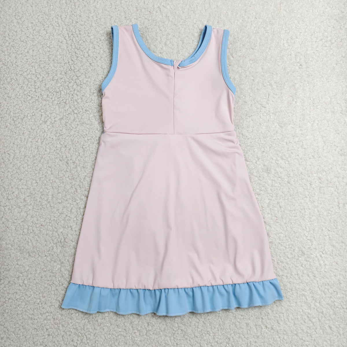 GSD4129 Baby Girls Blue Pink Back Zip Yoga Active Short Ruffle Knee Length Dress